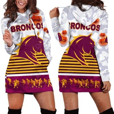 NRL Brisbane Broncos ANZAC Day Simple Style White Women Hoodie Dress