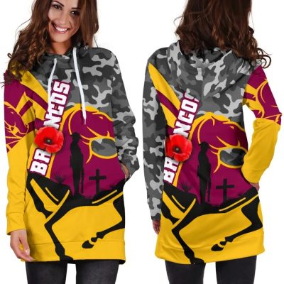NRL Brisbane Broncos ANZAC Day Camo Style Women Hoodie Dress