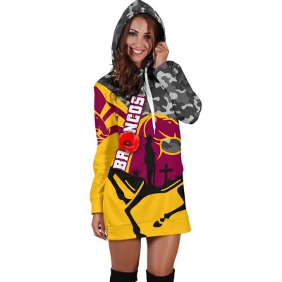 NRL Brisbane Broncos ANZAC Day Camo Style Women Hoodie Dress