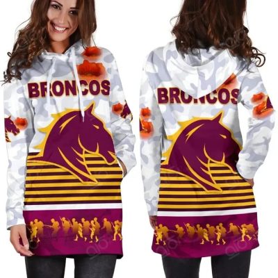 NRL Brisbane Broncos ANZAC Day Simple Style White Women Hoodie Dress
