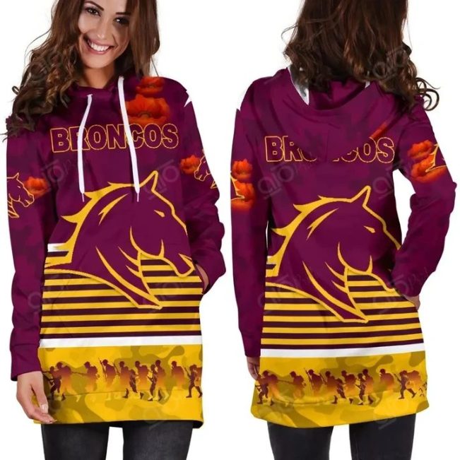 NRL Brisbane Broncos ANZAC Day Simple Style Women Hoodie Dress