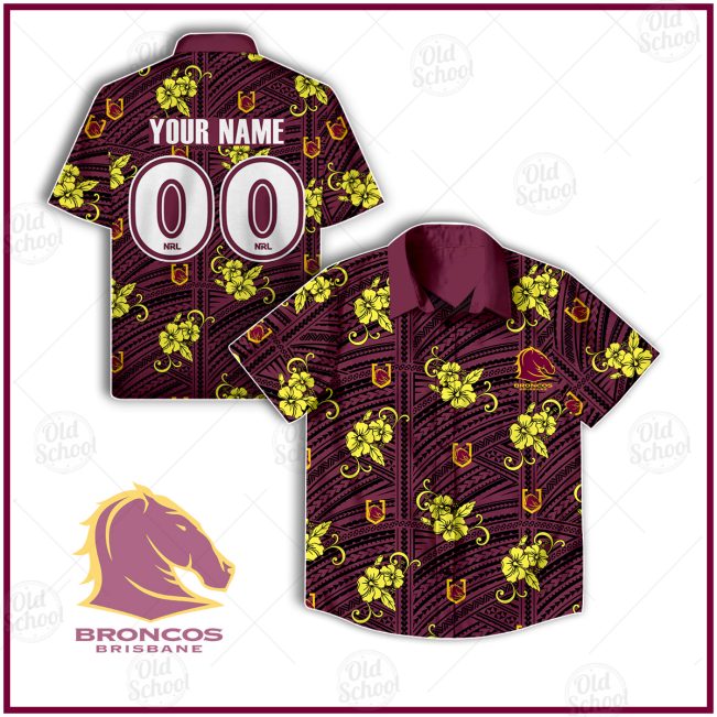 NRL Brisbane Broncos Custom Name Number Tribal Hawaiian Shirt