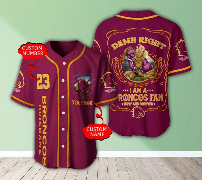 NRL Brisbane Broncos Fan Now And Forever Custom Name Baseball Jersey