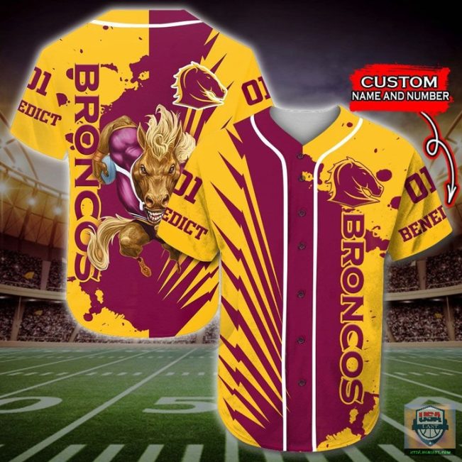 NRL Brisbane Broncos Mascot Custom Name Number Baseball Jersey
