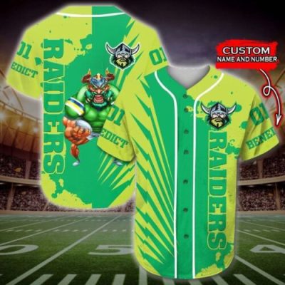 NRL Canberra Raiders Custom Name Number Mascot Baseball Jersey V2 NRL Canberra Raiders Custom Name Number Mascot Baseball Jersey V2
