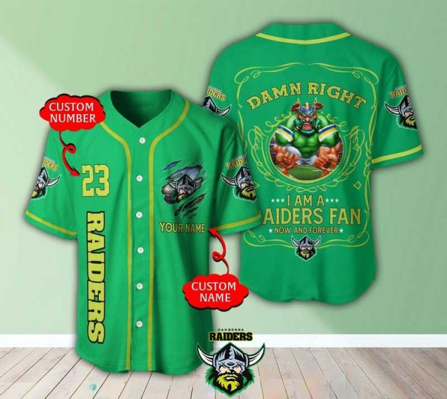 NRL Canberra Raiders Fan Now And Forever Custom Name Number Baseball Jersey