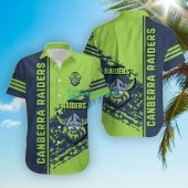 NRL Canberra Raiders Green Blue Quarter Hawaiian Shirt