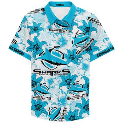 NRL Cronulla-Sutherland Sharks Floral Custom Text Hawaiian Shirt
