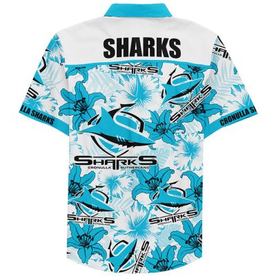 NRL Cronulla-Sutherland Sharks Floral Custom Text Hawaiian Shirt