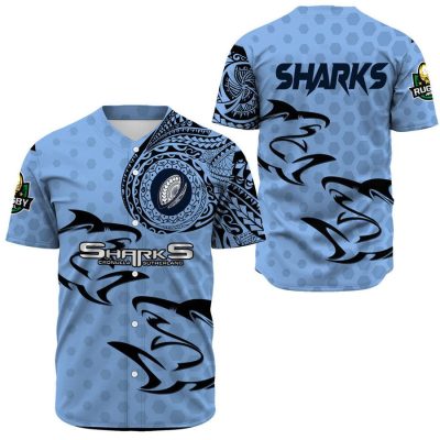 NRL Cronulla-Sutherland Sharks Polynesian Tattoo Style Baseball Jersey