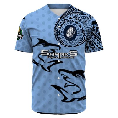 NRL Cronulla-Sutherland Sharks Polynesian Tattoo Style Baseball Jersey