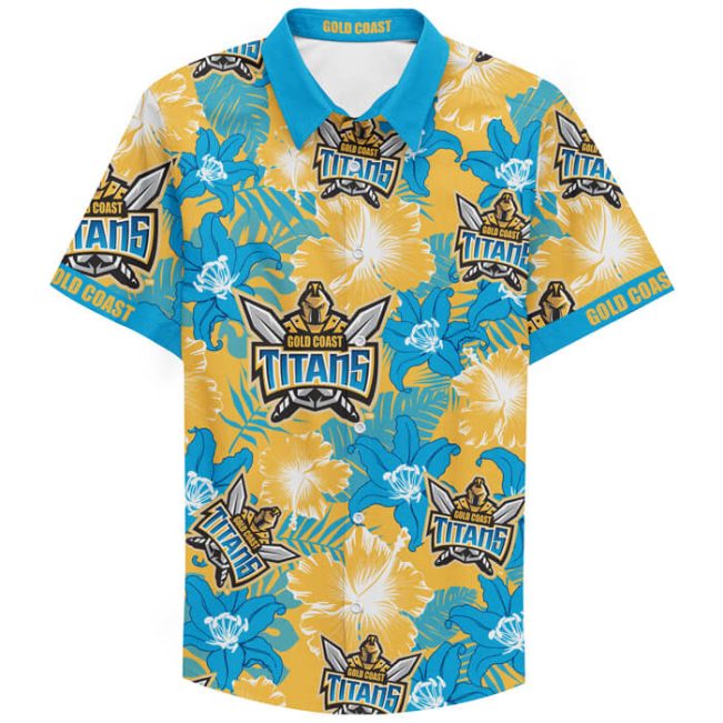 NRL Gold Coast Titans Floral Custom Text Hawaiian Shirt