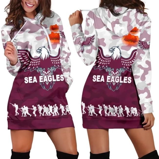 NRL Manly Warringah Sea Eagles ANZAC Day Camouflage Women Hoodie Dress