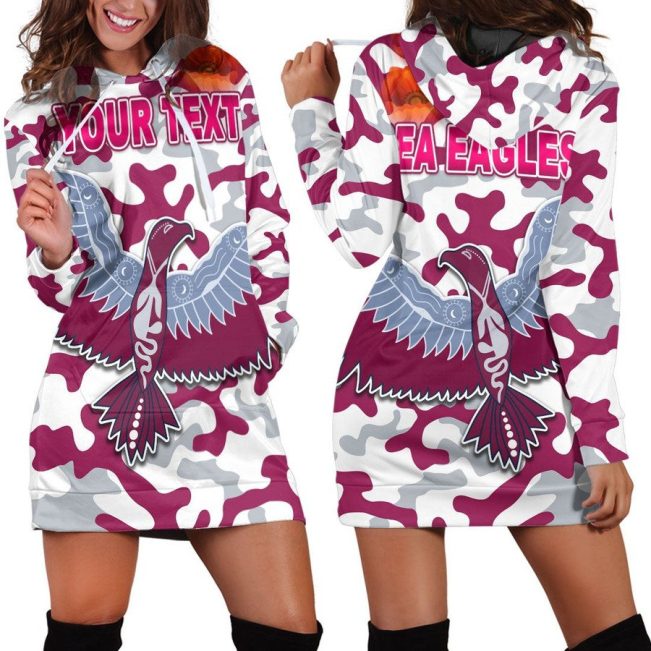 NRL Manly Warringah Sea Eagles Camo Custom Text Women Hoodie Dress