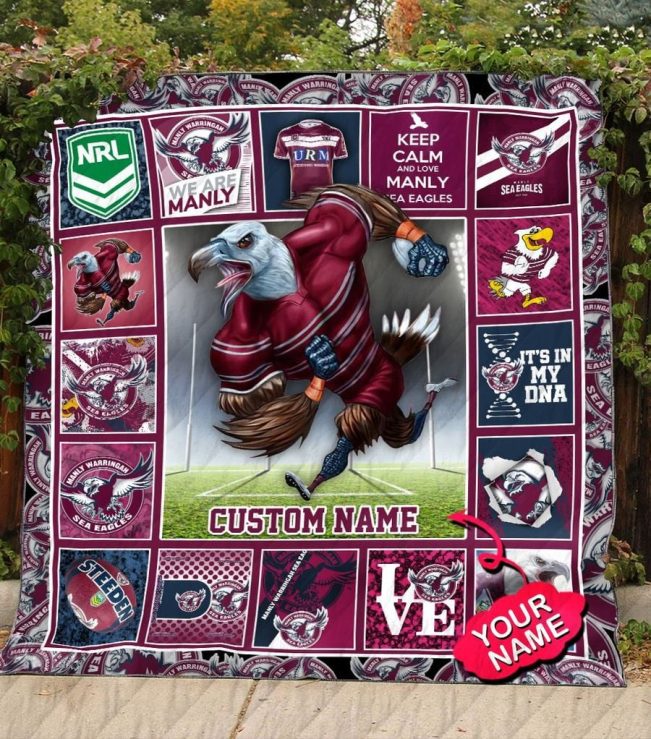 NRL Manly Warringah Sea Eagles Custom Name Mascot Quilt Blanket