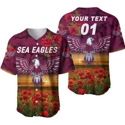NRL Manly Warringah Sea Eagles Custom Name Number ANZAC Baseball Jersey