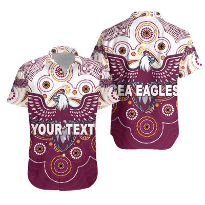 NRL Manly Warringah Sea Eagles Custom Text Indigenous Hawaiian Shirt