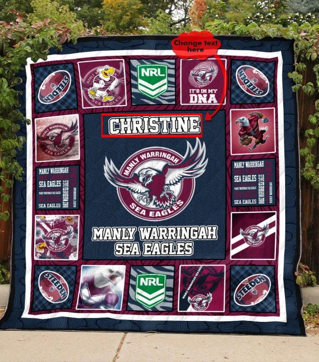 NRL Manly Warringah Sea Eagles Custom Text Quilt Blanket