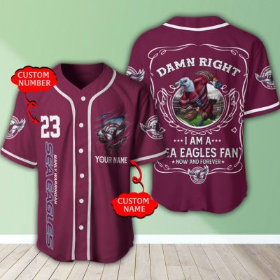 NRL Manly Warringah Sea Eagles Fan Now And Forever Custom Name Number Baseball Jersey