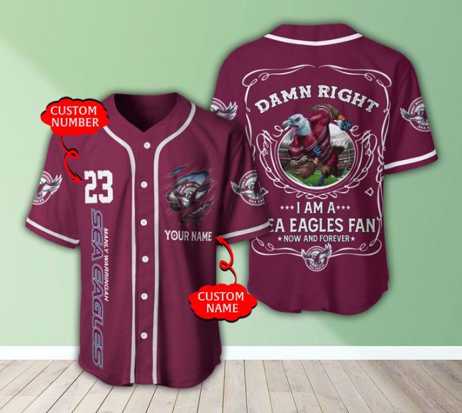 NRL Manly Warringah Sea Eagles Fan Now And Forever Custom Name Number Baseball Jersey