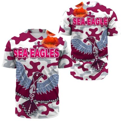 NRL Manly Warringah Sea Eagles Poppy Flower Camo Baseball Jersey