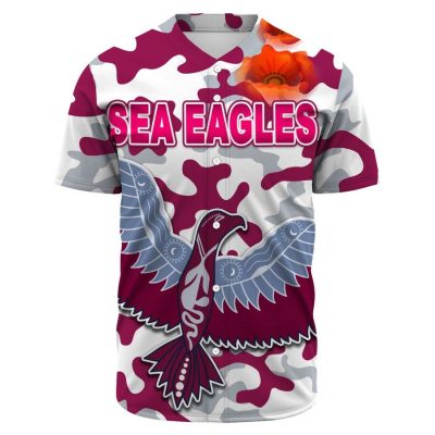 NRL Manly Warringah Sea Eagles Poppy Flower Camo Baseball Jersey