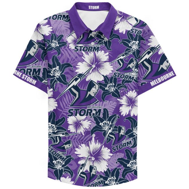 NRL Melbourne Storm Custom Text Floral Hawaiian Shirt