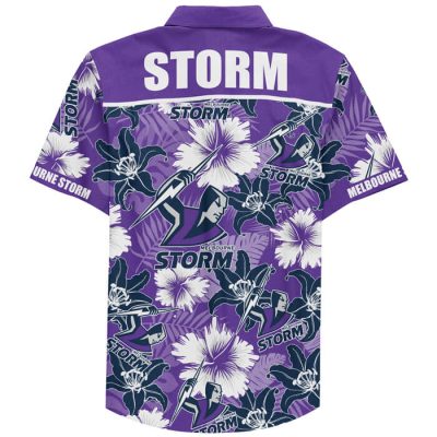 NRL Melbourne Storm Custom Text Floral Hawaiian Shirt