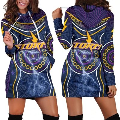 NRL Melbourne Storm Lightning Indigenous Women Hoodie Dress