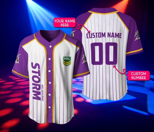 NRL Melbourne Storm Purple Stripes Custom Name Number Baseball Jersey