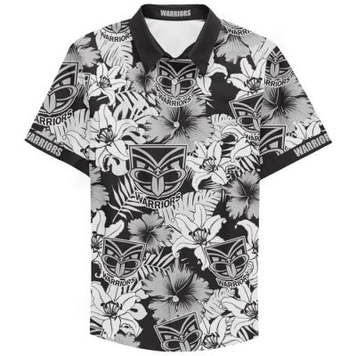NRL New Zealand Warriors Custom Text Black and White Hawaiian Shirt