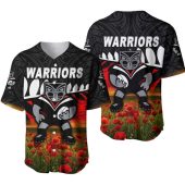 NRL New Zealand Warriors Poppy Flowers ANZAC Baseball Jersey