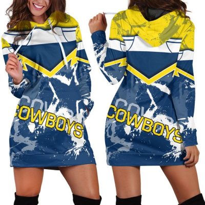 NRL North Queensland Cowboys Blue Yellow White Tsunami Women Hoodie Dress