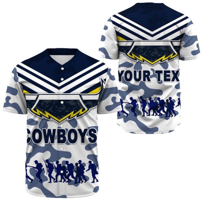 NRL North Queensland Cowboys Custom Text ANZAC Day Camo Baseball Jersey