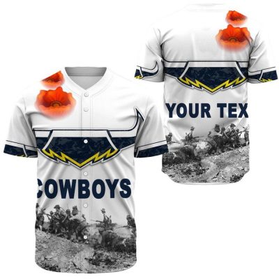 NRL North Queensland Cowboys Custom Text ANZAC Day Soldiers Baseball Jersey
