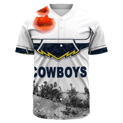 NRL North Queensland Cowboys Custom Text ANZAC Day Soldiers Baseball Jersey
