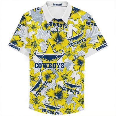 NRL North Queensland Cowboys Custom Text Floral Hawaiian Shirt