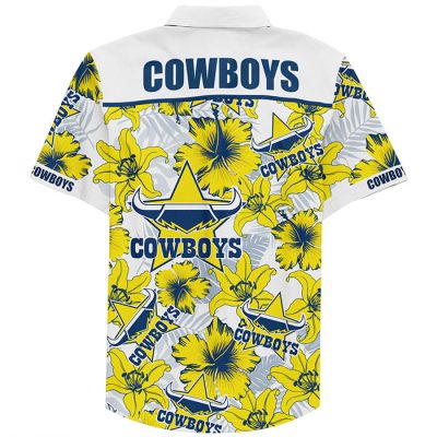 NRL North Queensland Cowboys Custom Text Floral Hawaiian Shirt