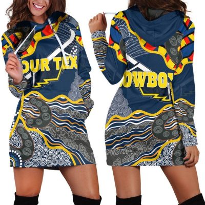 NRL North Queensland Cowboys Custom Text Indigenous Limited Women Hoodie Dress