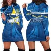 NRL North Queensland Cowboys Custom Text Logo Blue Women Hoodie Dress