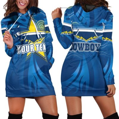 NRL North Queensland Cowboys Custom Text Logo Blue Women Hoodie Dress