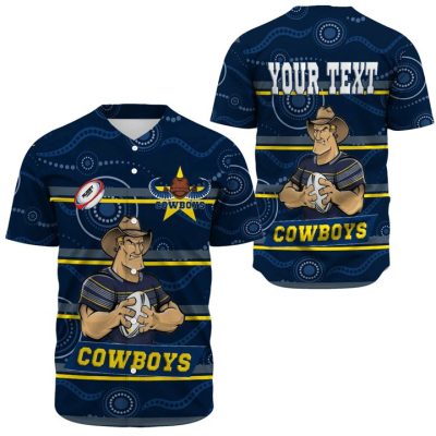 NRL North Queensland Cowboys Custom Text Navy Indigenous Baseball Jersey