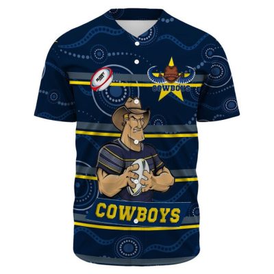 NRL North Queensland Cowboys Custom Text Navy Indigenous Baseball Jersey