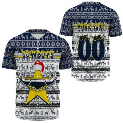 NRL North Queensland Cowboys Custom Text Number Christmas Baseball Jersey