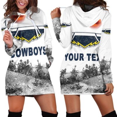 NRL North Queensland Cowboys Custom Text White ANZAC Day Soldiers Women Hoodie Dress
