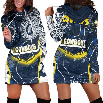 NRL North Queensland Cowboys Indigenous Polynesian Tattoo Style Women Hoodie Dress