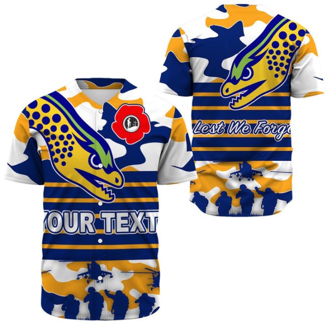 NRL Parramatta Eels Custom Text ANZAC Day Camo Baseball Jersey