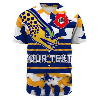 NRL Parramatta Eels Custom Text ANZAC Day Camo Baseball Jersey