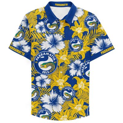 NRL Parramatta Eels Custom Text Floral Hawaiian Shirt