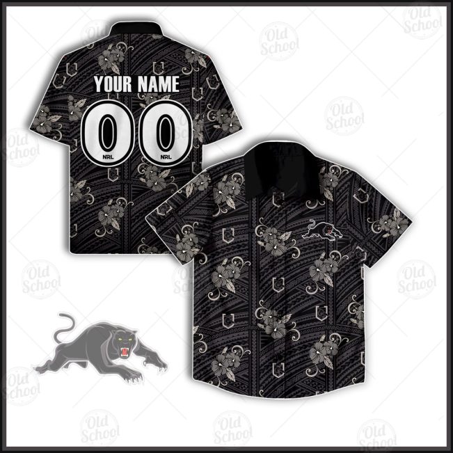 NRL Penrith Panthers Custom Name Number 2021 Tribal Hawaiian Shirt